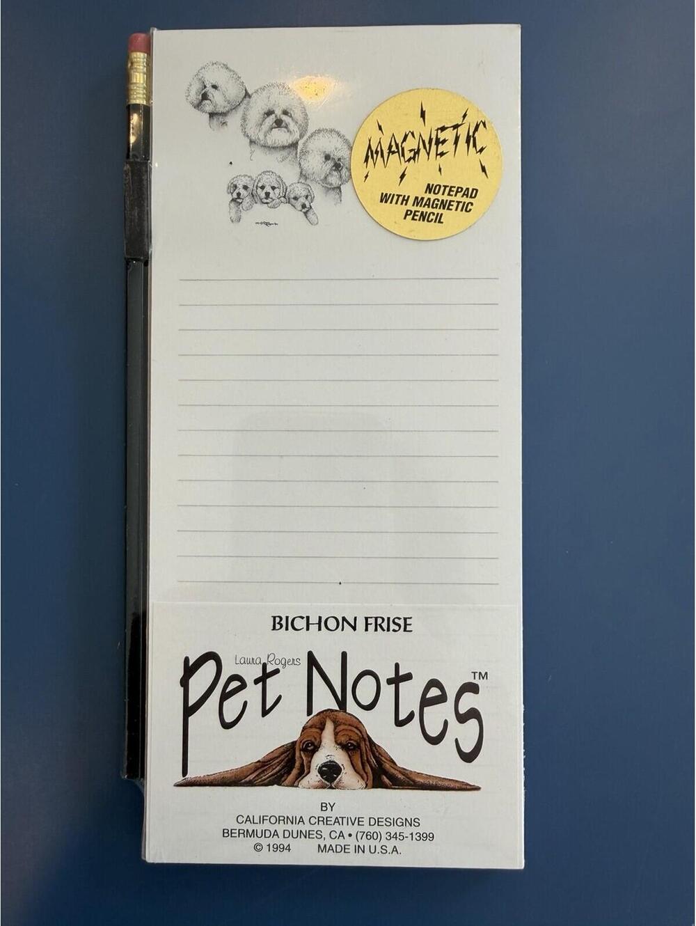 Vintage 1994 Bichon Frise Magnetic Notepad W/ Pencil By Pet Notes New Sealed
